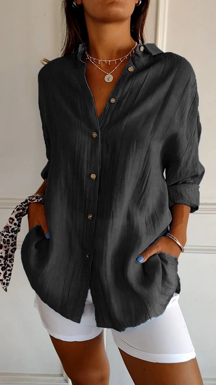Women's linen oversized button-down collared shirt, relaxed summer fit