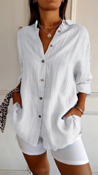Women's linen oversized button-down collared shirt, relaxed summer fit