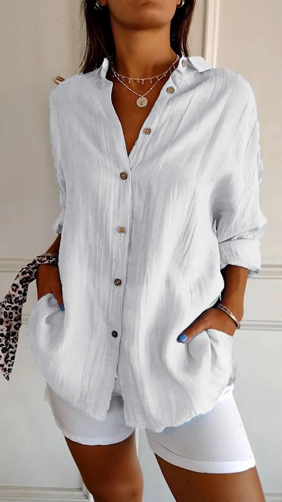 Women's linen oversized button-down collared shirt, relaxed summer fit