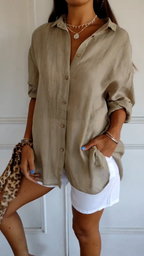 Women's linen oversized button-down collared shirt, relaxed summer fit