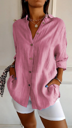 Women's linen oversized button-down collared shirt, relaxed summer fit