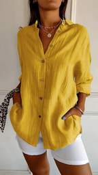 Women's linen oversized button-down collared shirt, relaxed summer fit