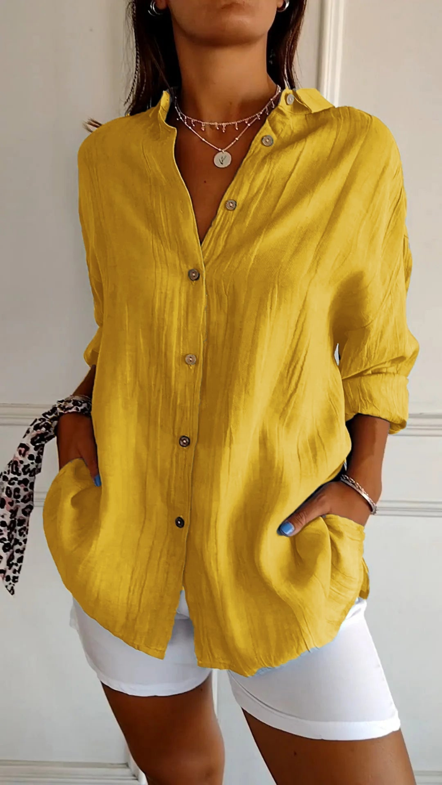 Women's linen oversized button-down collared shirt, relaxed summer fit