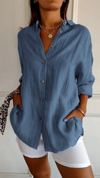 Women's linen oversized button-down collared shirt, relaxed summer fit