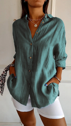 Women's linen oversized button-down collared shirt, relaxed summer fit