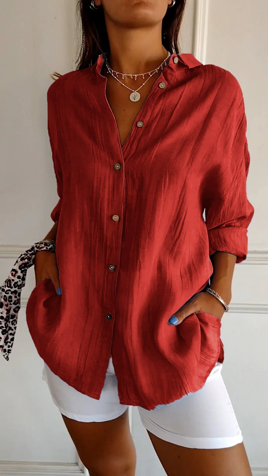 Women's linen oversized button-down collared shirt, relaxed summer fit