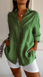 Women's linen oversized button-down collared shirt, relaxed summer fit