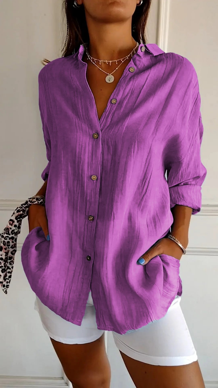Women's linen oversized button-down collared shirt, relaxed summer fit