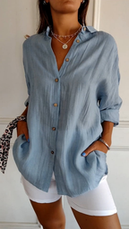 Women's linen oversized button-down collared shirt, relaxed summer fit