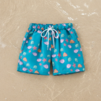 Kids tropical print swim shorts quick-dry elastic waistband above knee