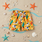 Kids tropical print swim shorts quick-dry elastic waistband above knee