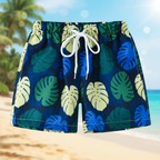 Kids tropical print swim shorts quick-dry elastic waistband above knee