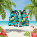 Kids tropical print swim shorts quick-dry elastic waistband above knee