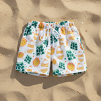 Kids tropical print swim shorts quick-dry elastic waistband above knee