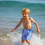 Kids tropical print swim shorts quick-dry elastic waistband above knee