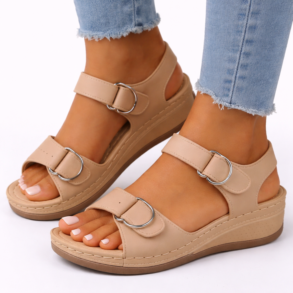 Women's orthopedic sandals with wedge heel and adjustable straps, open toe comfort fit