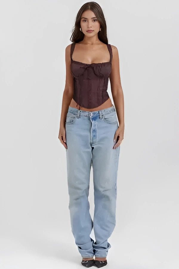Corset Top Women Ribbed Crew Neck Cropped Knit Structured | Halcyon