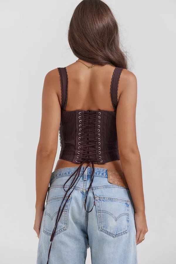 Corset Top Women Ribbed Crew Neck Cropped Knit Structured | Halcyon