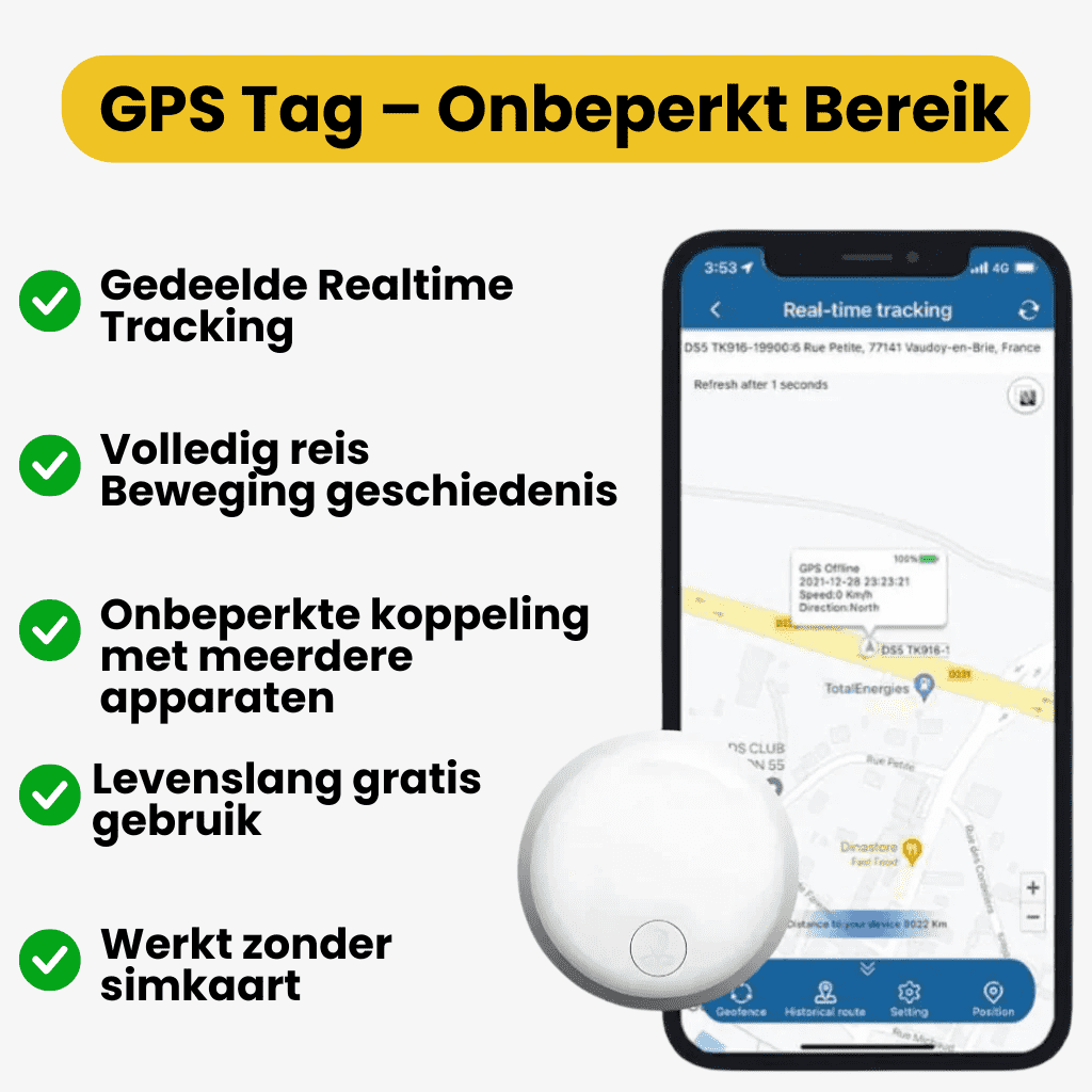 GPS bike tracker with real-time tracking, no subscription, compact and water-resistant