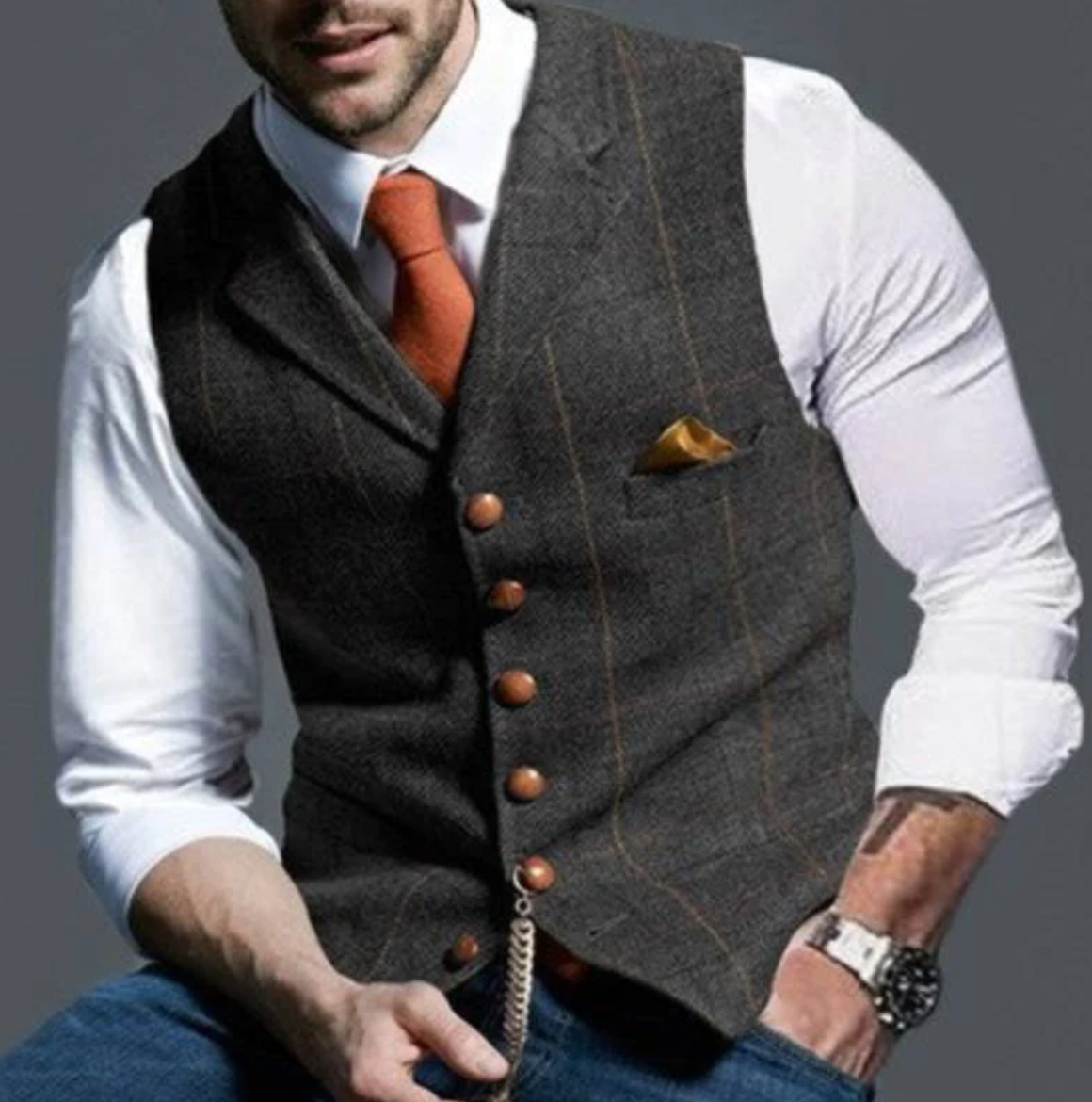 Men's slim fit dress vest with notch lapel and button-down front