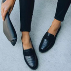 Women's black flat loafers slip-on, casual versatile style