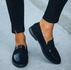Women's black flat loafers slip-on, casual versatile style