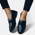 Women's black leather-style slip-on loafers, classic silhouette all-season