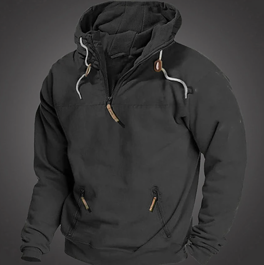 Men quarter zip hoodie with kangaroo pocket relaxed fit