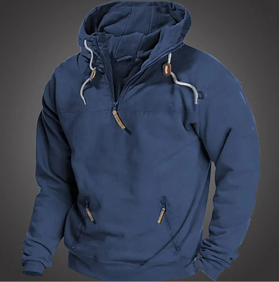 Men quarter zip hoodie with kangaroo pocket relaxed fit