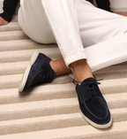 Men suede lace-up casual shoes in navy blue and light beige