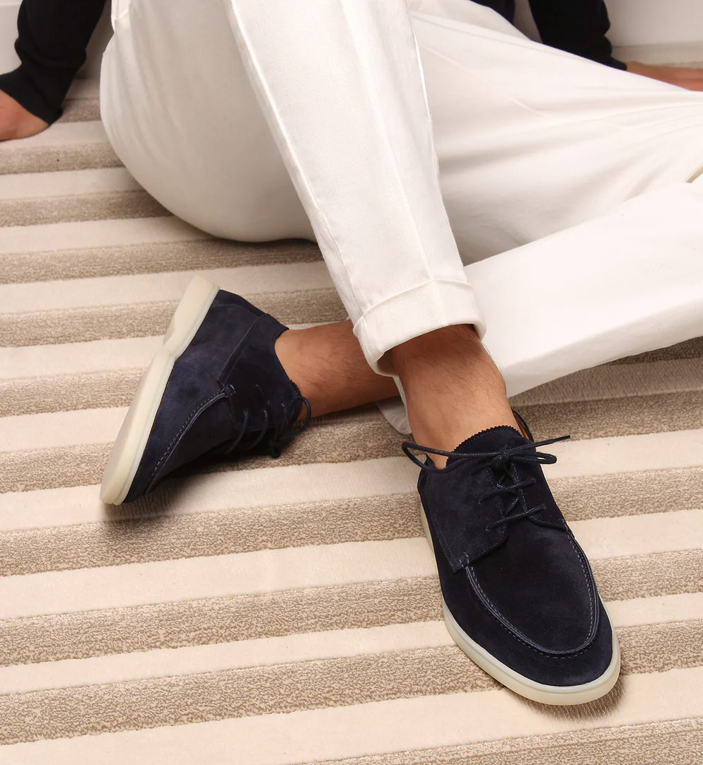 Men suede lace-up casual shoes in navy blue and light beige