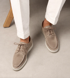 Men suede lace-up casual shoes in navy blue and light beige