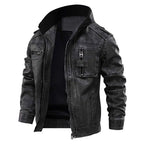 Men PU leather bomber jacket black classic silhouette