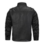 Men PU leather bomber jacket black classic silhouette
