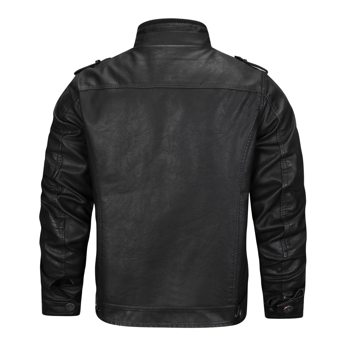 Men PU leather bomber jacket black classic silhouette