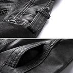 Men PU leather bomber jacket black classic silhouette