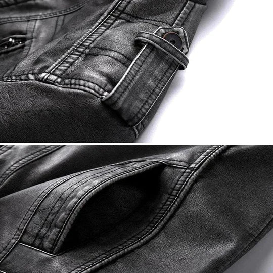 Men PU leather bomber jacket black classic silhouette
