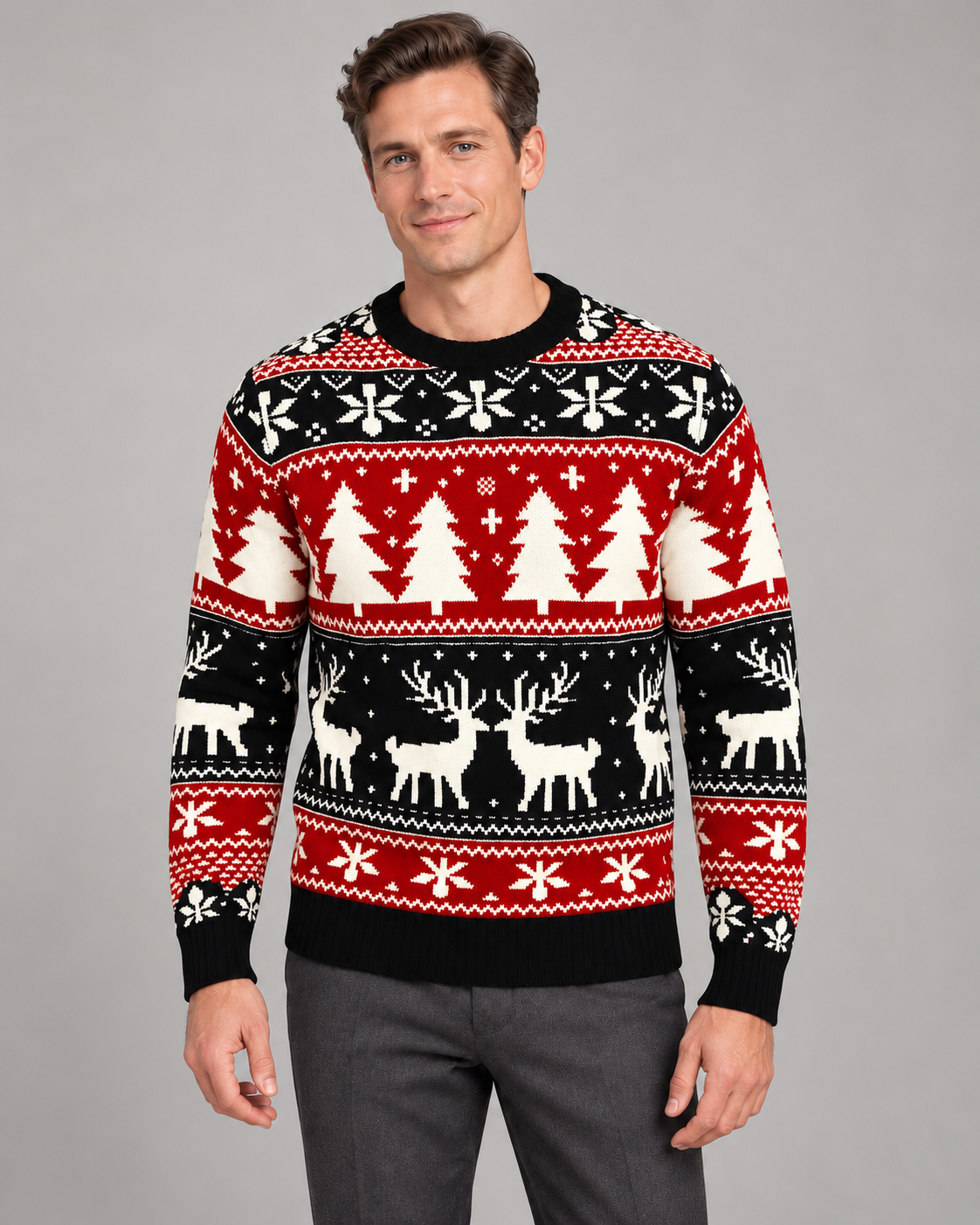 Mens Christmas Jumper Fair Isle Reindeer Festive Knitwear Pattern