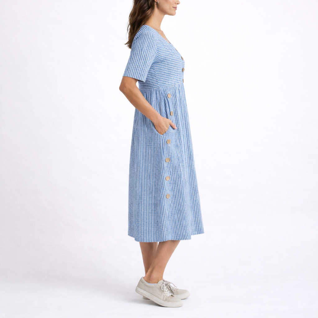 Striped midi dress with relaxed fit, lightweight everyday women's dress