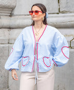 Women's heart blouse gingham ruffle tie-front romantic top