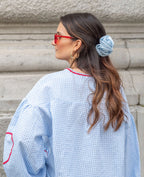 Women's heart blouse gingham ruffle tie-front romantic top