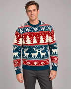 Mens Christmas Jumper Fair Isle Reindeer Festive Knitwear Pattern