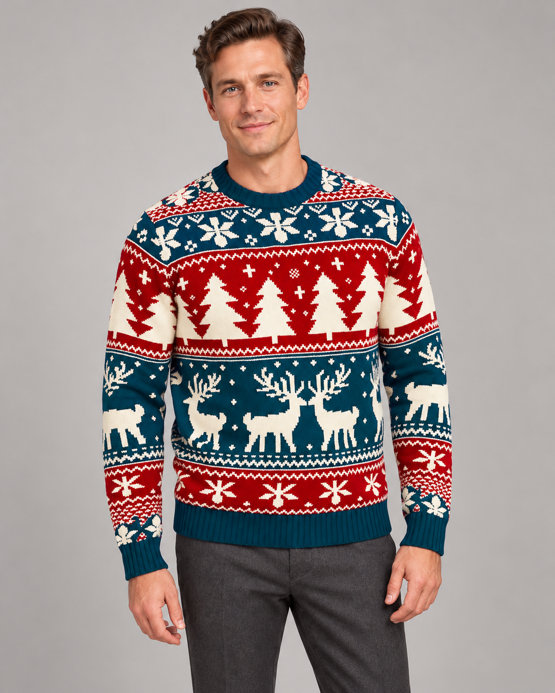 Mens Christmas Jumper Fair Isle Reindeer Festive Knitwear Pattern