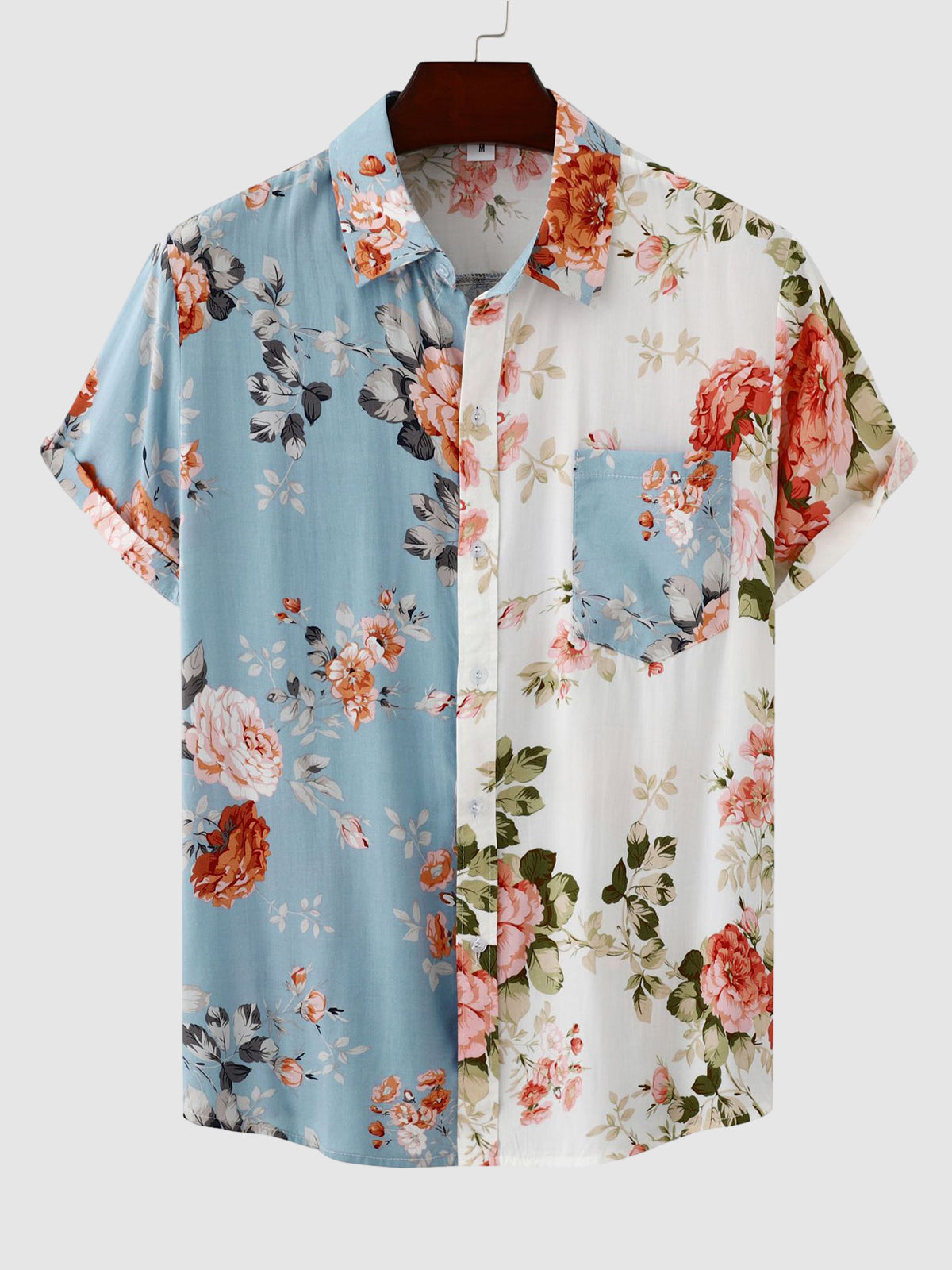 Men's floral shirt short sleeve button-up, casual and semi-formal printed top