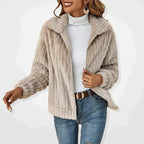 Women fluffy cardigan long sleeve wide oversized collar cozy knit