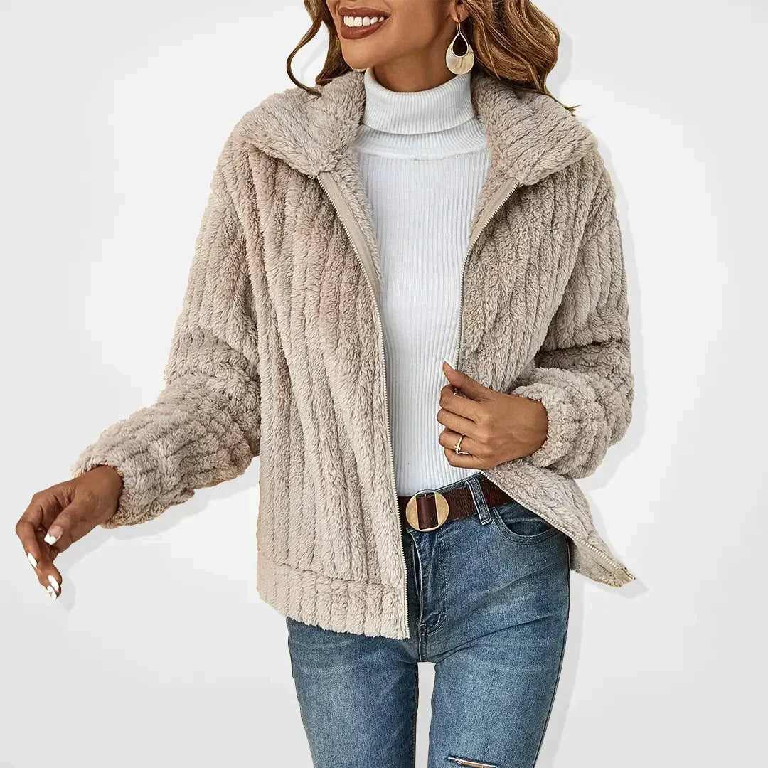 Women fluffy cardigan long sleeve wide oversized collar cozy knit