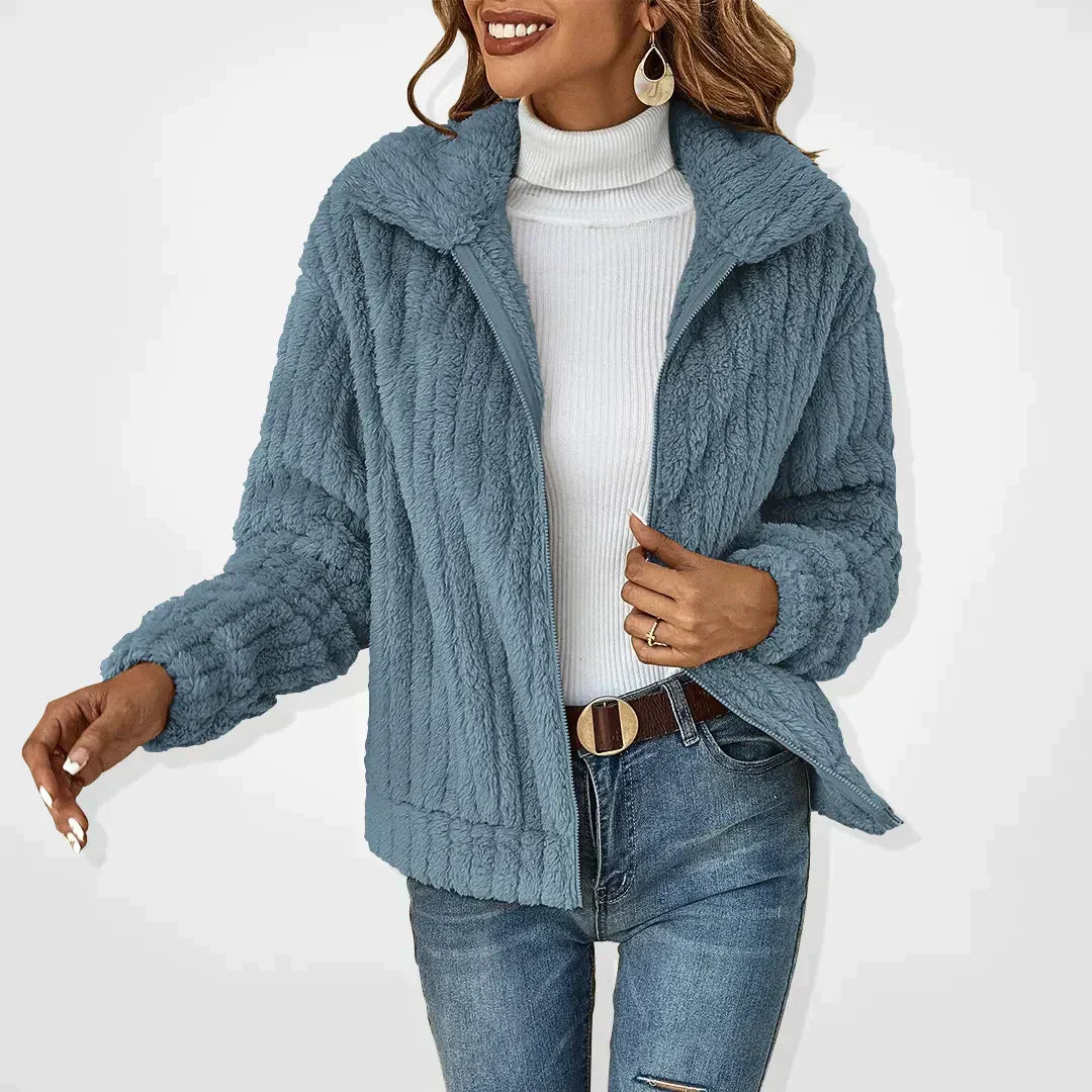 Women fluffy cardigan long sleeve wide oversized collar cozy knit