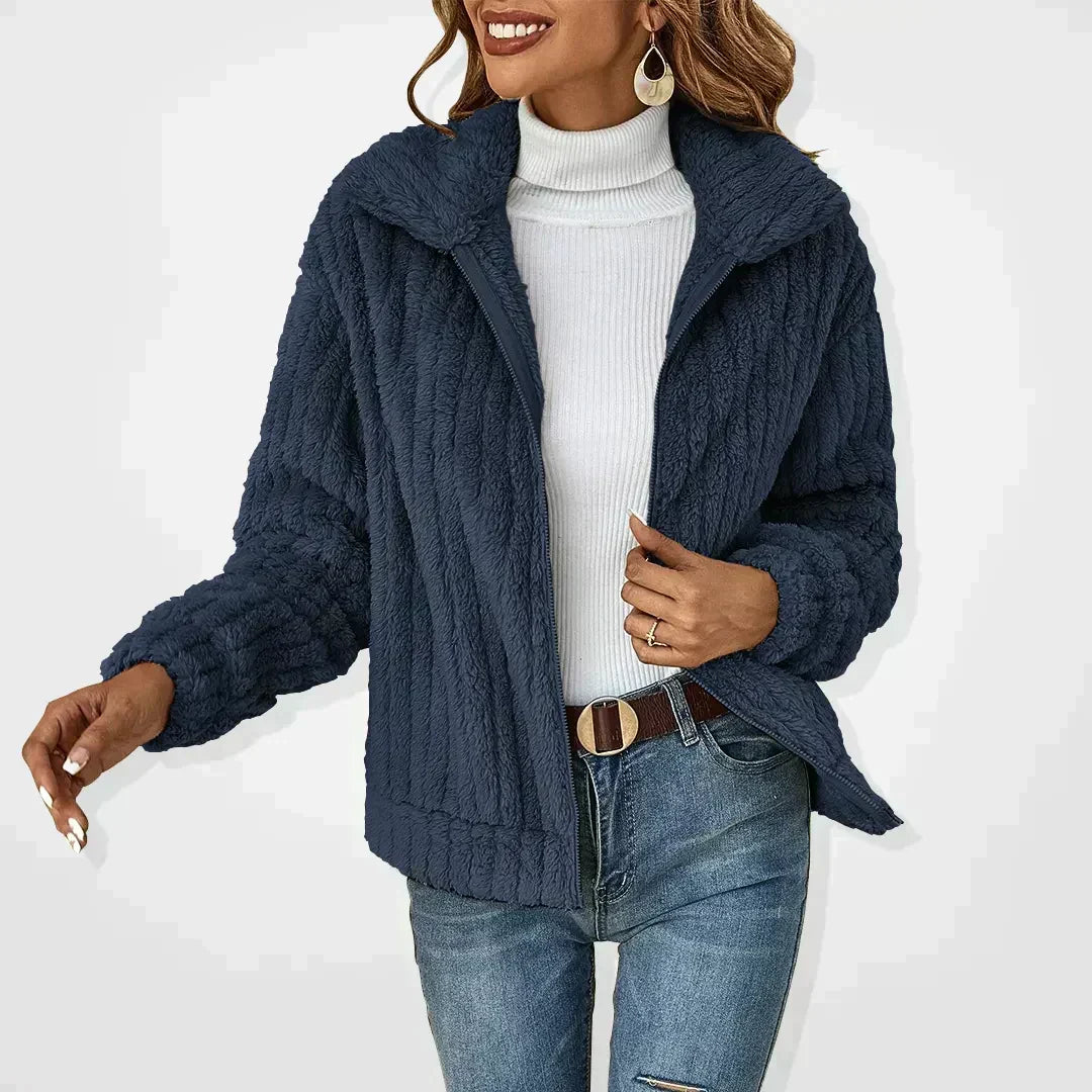 Women fluffy cardigan long sleeve wide oversized collar cozy knit