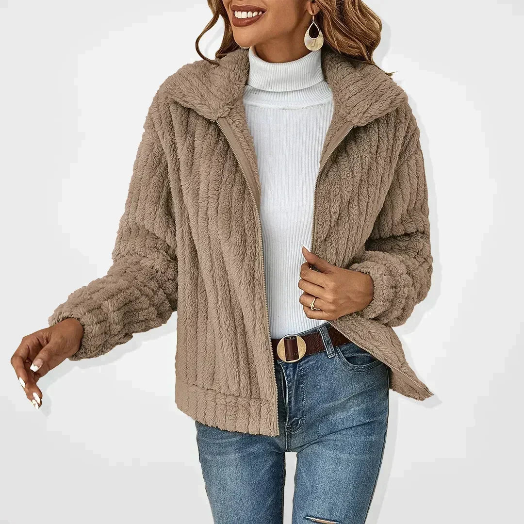 Women fluffy cardigan long sleeve wide oversized collar cozy knit