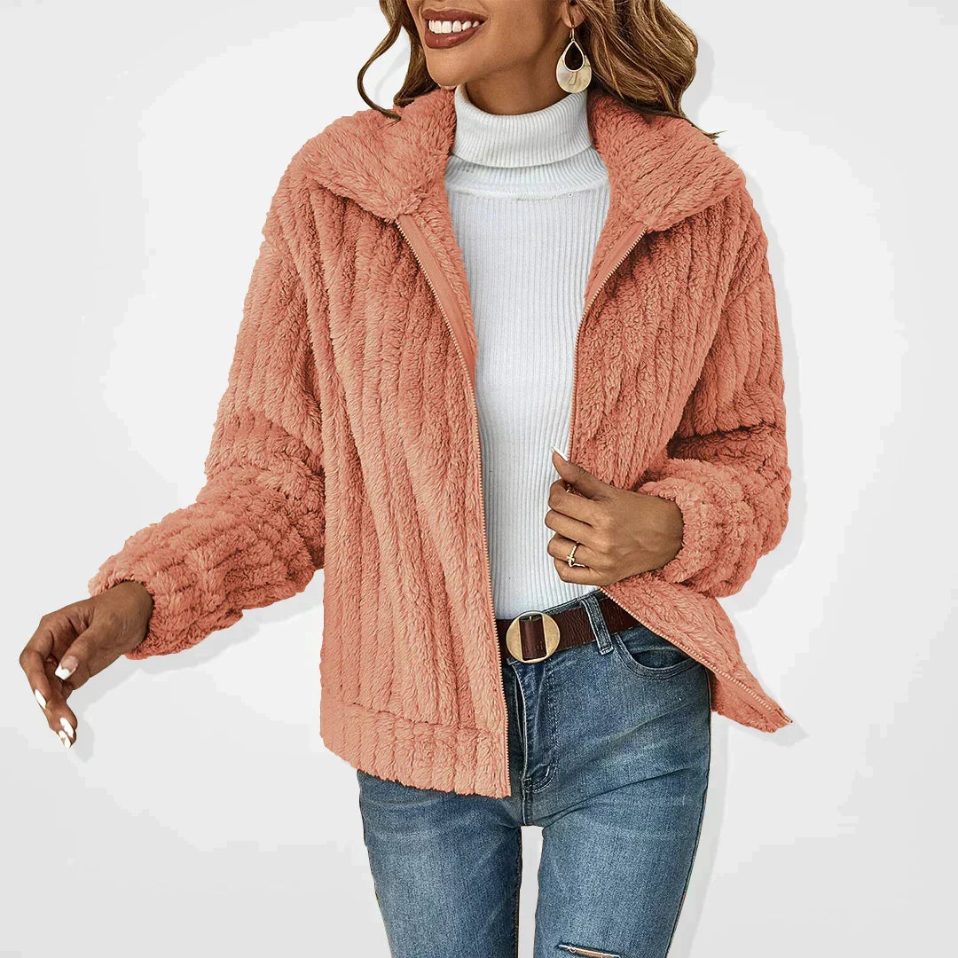 Women fluffy cardigan long sleeve wide oversized collar cozy knit